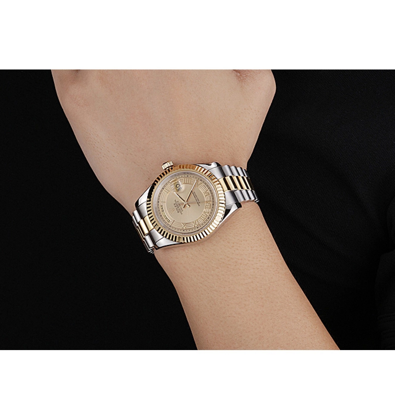 Aaa replica watch Rolex Gold 18k Gold Steel Stainless Two Plated Day-Date Dial Tone 0712
